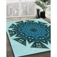 thumbnail image 3 of Ahgly Company Machine Washable Indoor Square Transitional Medium Teal Green Area Rugs, 6' Square, 3 of 7