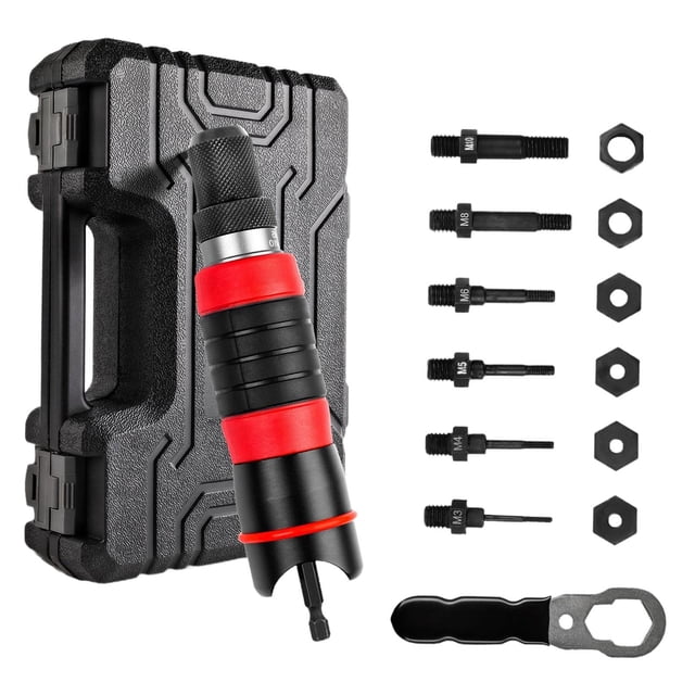 Adaptador de remache eléctrico de taladro inalámbrico, Kit de adaptador de taladro de tuerca de remache, Mango antideslizante con 6 mandriles para la
