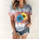 thumbnail image 1 of Fiudx Ofertas Del Día Moda Mujer Verano Sexy Gradiente Impresión Regular Cuello Redondo Mujeres Manga Corta Top, 1 of 4
