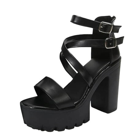 

Womens Sandals Ultra High Heel Strap Open Toe Sandals Nightclub Thick Heel Thick Sole Hollow Women s Sandals Orthopedic Sandals for Women Summer Sandals for Women 2024(Color:Black Size:US 8.5)