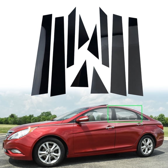 10pcs Glossy Black Pillar Posts Door Covers Trim For Hyundai Sonata 2011-2014