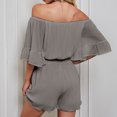 thumbnail image 7 of Women Boho Off Shoulder Summer Chiffon Romper Casual One Piece Strapless 3/4 Bell Sleeve Shorts Tube Top Jumpsuit, 7 of 7