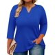thumbnail image 1 of Blusa tipo túnica Romantii, talla grande, cuello en V, manga 3/4, azul real, 1 of 5