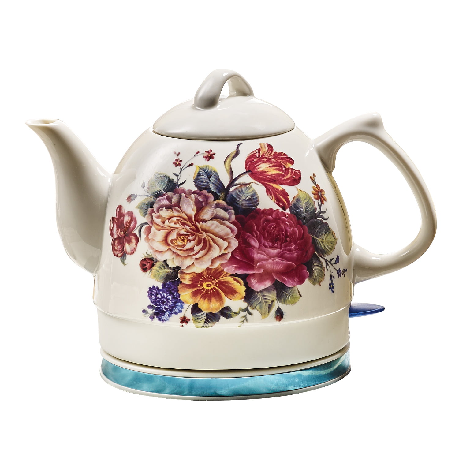 English Garden Electric Tea Kettle White Ceramic With Floral Rose