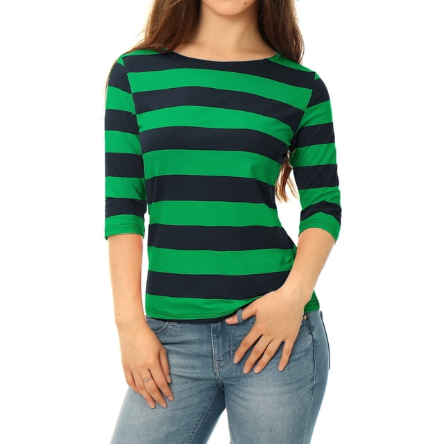 Dde San Patricio Camisecon mangas de codo pamujer Camisebásiinformal con cuello de barco y corte ajustado Verde oscuro S
