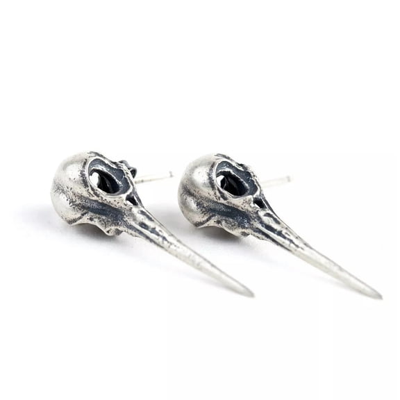 GKNET New S925 Silver Hummingbird Skull Gothic Punk Stud EarringsJewelry