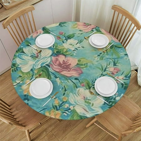 

BCIIG Flowers Round Table Cover Stain Resistant and Washable Polyester Tablecloth for Indoor Outdoor Kitchen Dining Wedding Parties 100% Polyester Fiber 46 -50