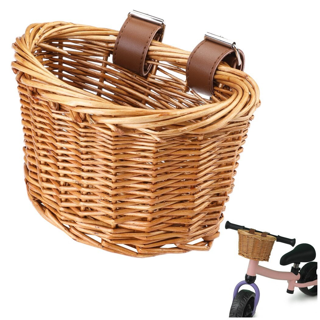 Kids Bike Basket, Bicycle Front Handlebar Handwoven Wicker Basket
