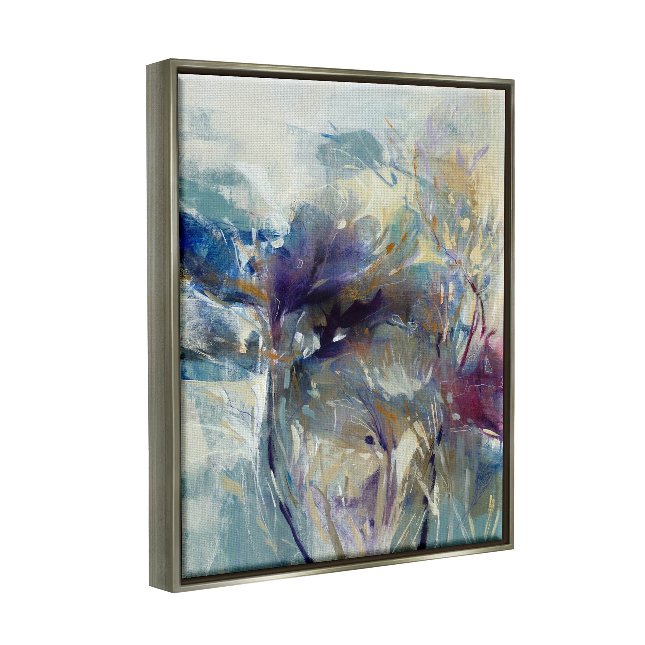 Stupell Industries Abstract Layered Botanical Arrangement Painting Luster Gray Floating Framed Canvas Print Wall Art, Design by K. Nari