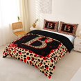 thumbnail image 2 of Manfei Leopard Print Personalized Initial B Queen Duvet Cover Set for Girls,Vintage Red Bow Bedding for Women Teens,Black Reversible,Ultra Soft Home Decor,3 Pieces,No Comforter, 2 of 5