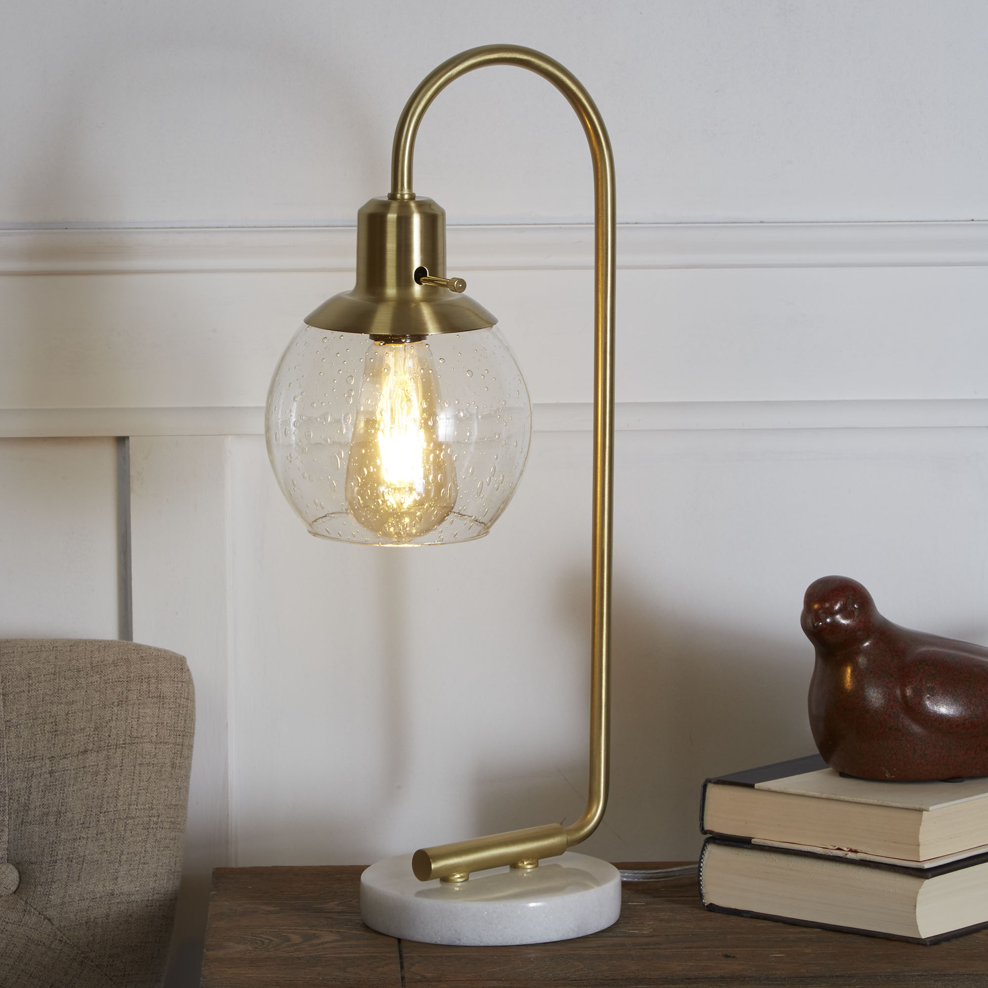 Better Homes & Gardens Real Marble Table Lamp, Brushed Brass Finish - image 5 of 5