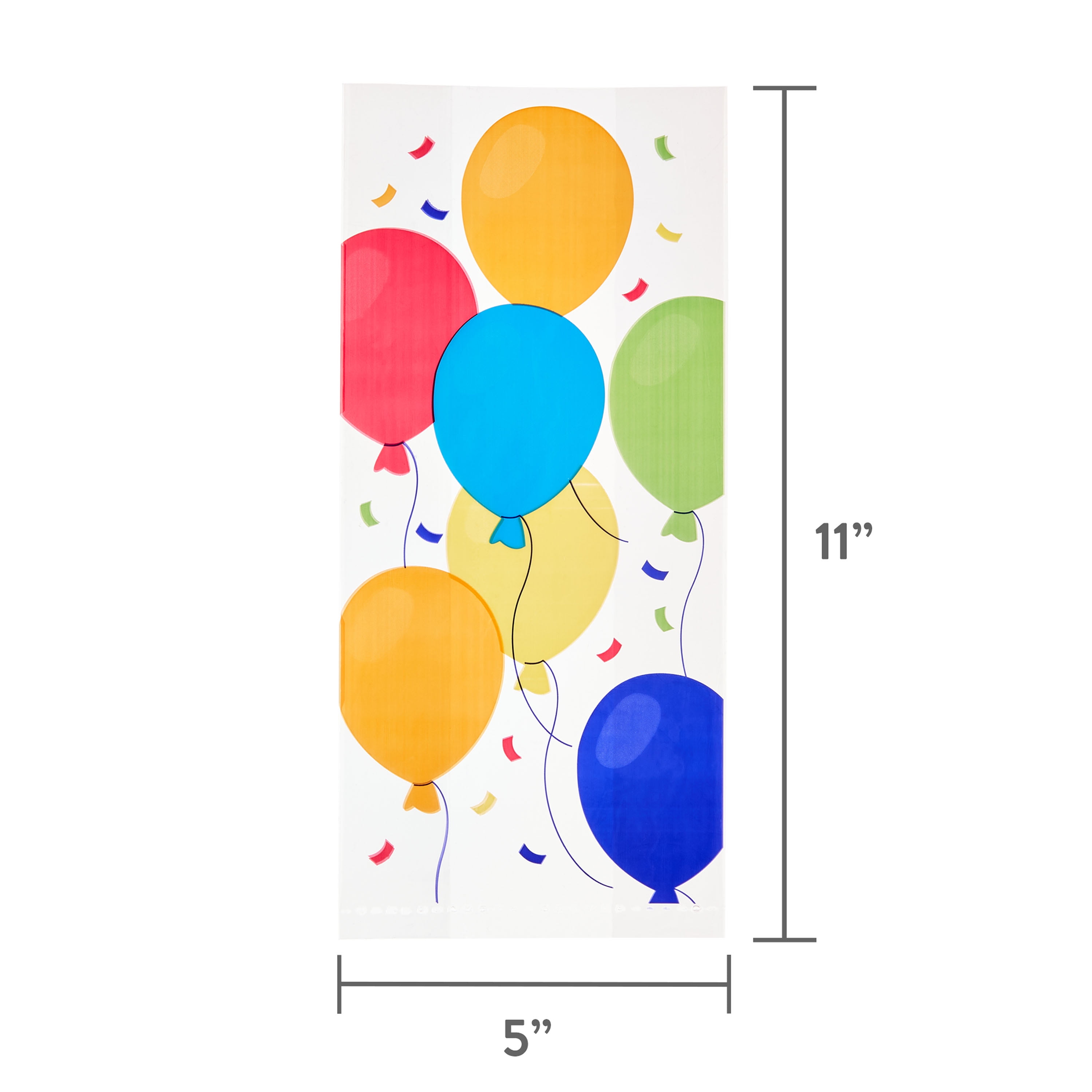 Multicolor Balloons Treat Bags with Twist Ties, 5" x 3" x 11", 20 Pieces, by Way To Celebrate