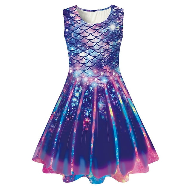 Robes pour Bébé Fille Enfants Enfant Filles Été Colorées Imprimés Arc-en-Ciel Sans Manches Robe Décontractée pour Usage Quotidien et Fête Robes pour Tout-Petits Violet 10 Ans-13 Ans