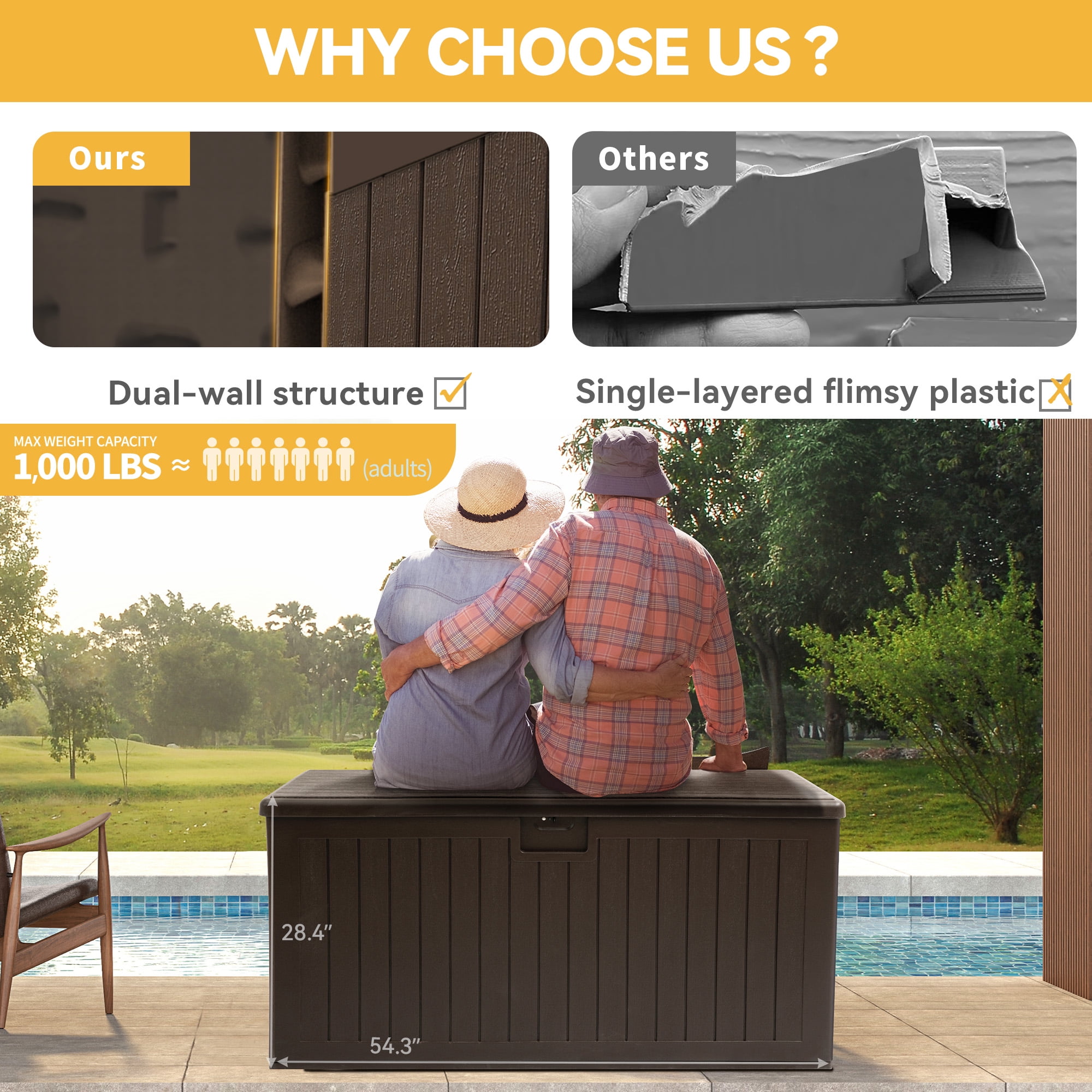 Dextrus 150 Gallon Outdoor Waterproof Deck Box, Brown, Weather-Resistant Storage Solution