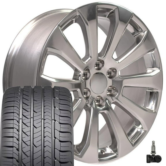 OE Wheels CV95 22 Inch Rims and Tires Fit Suburban 1500 High Country Style 6x139.7 22x9 Polished - Hollander 5922 - Eagle Sport AS 285/45-22 (Set of 4)