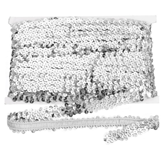 Uxcell 10 Yard x 0.8 Inch Elastic Sequins Trim for DIY Crafts Sewing Dress Silver