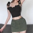 thumbnail image 3 of Women Sleeveless 3d Rose Flower See Through Mesh Bustiers Crop Top Aesthetic Tie Shoulder Straps Corsets Camisole Vests Black S, 3 of 5
