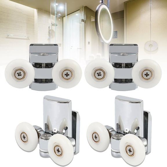 ODOMY 4PCS Shower Door Wheels Heavy Duty Zinc Alloy Twin Top Bottom Rollers Runners