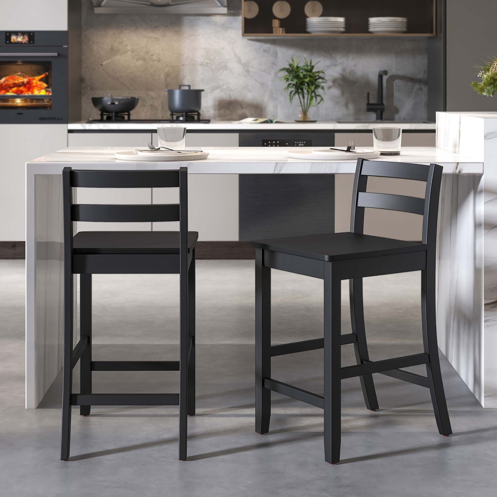 Costway 22" Wooden Ergonomic Backrest Bar Stools, Black (Set of 2)