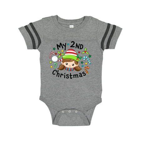 

Inktastic My 2nd Christmas Elf Girl with Candy Canes Gift Baby Boy or Baby Girl Bodysuit