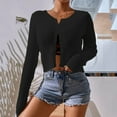 thumbnail image 2 of Women Cropped Cardigan Bolero Shrug Long Sleeve Button Down Knit Sweater Ribbed Y2K Fitted Cover Up for Dresses, 2 of 7