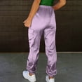 thumbnail image 3 of OGLCCG Womens Satin Cargo Pants Casual High Waist Ankle Length Silky Satin Joggers Pants with Pockets Solid Color Pull on Tapered Trousers,M,Purple, 3 of 6