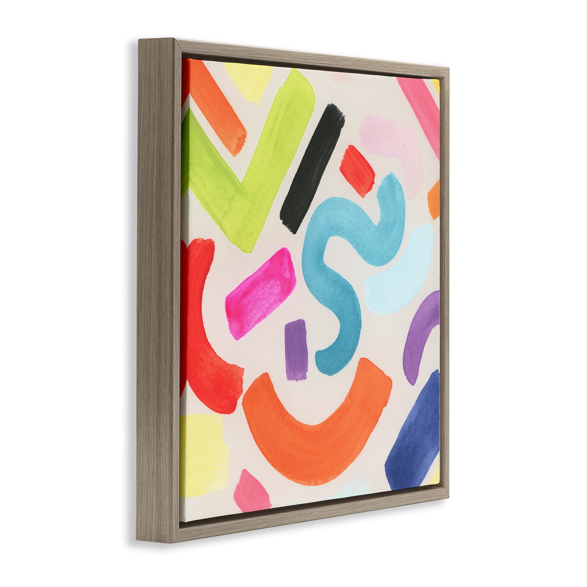Stupell Industries Retro Squiggle Shapes Abstract Painting Brown Floater Framed Canvas Art Print Wall Art, 25 x 25