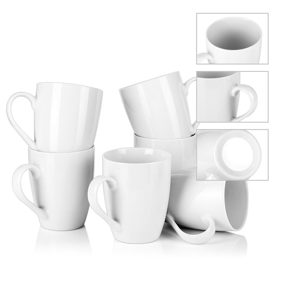 MALACASA, Series Elisa, 6 Pieces Ivory White Porcelain 360cc Coffee Mug Cup  