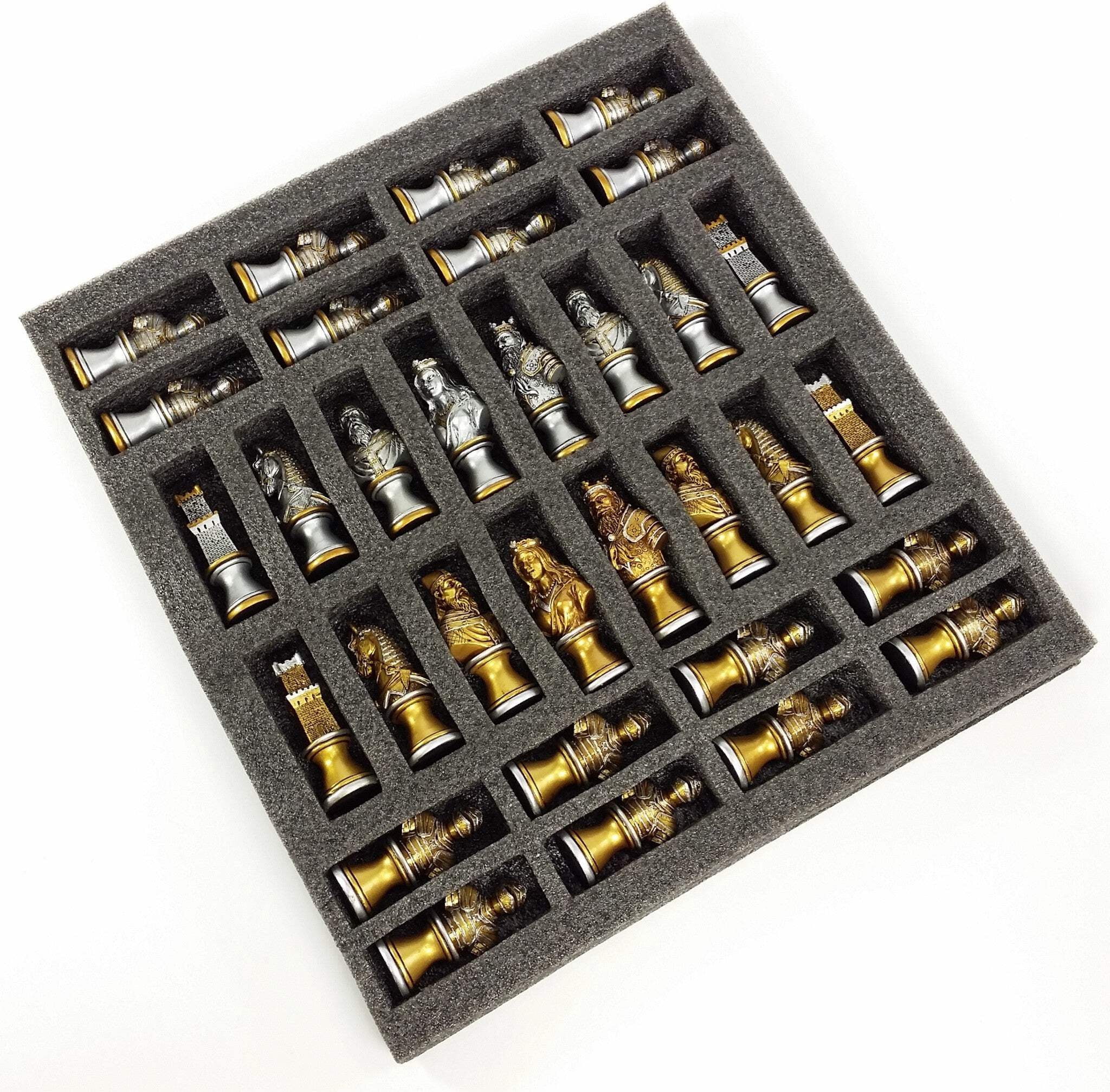 Medieval Times Crusades Busts GOLD SILVER Chess Set Walnut  Maple Color BD 15"