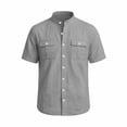 thumbnail image 4 of YODETEY Men’s Linen Crew Neck Button Down Short Sleeve Shirts with Double Pocket,Big and Tall Dark Gray,Size S-5XL, 4 of 6
