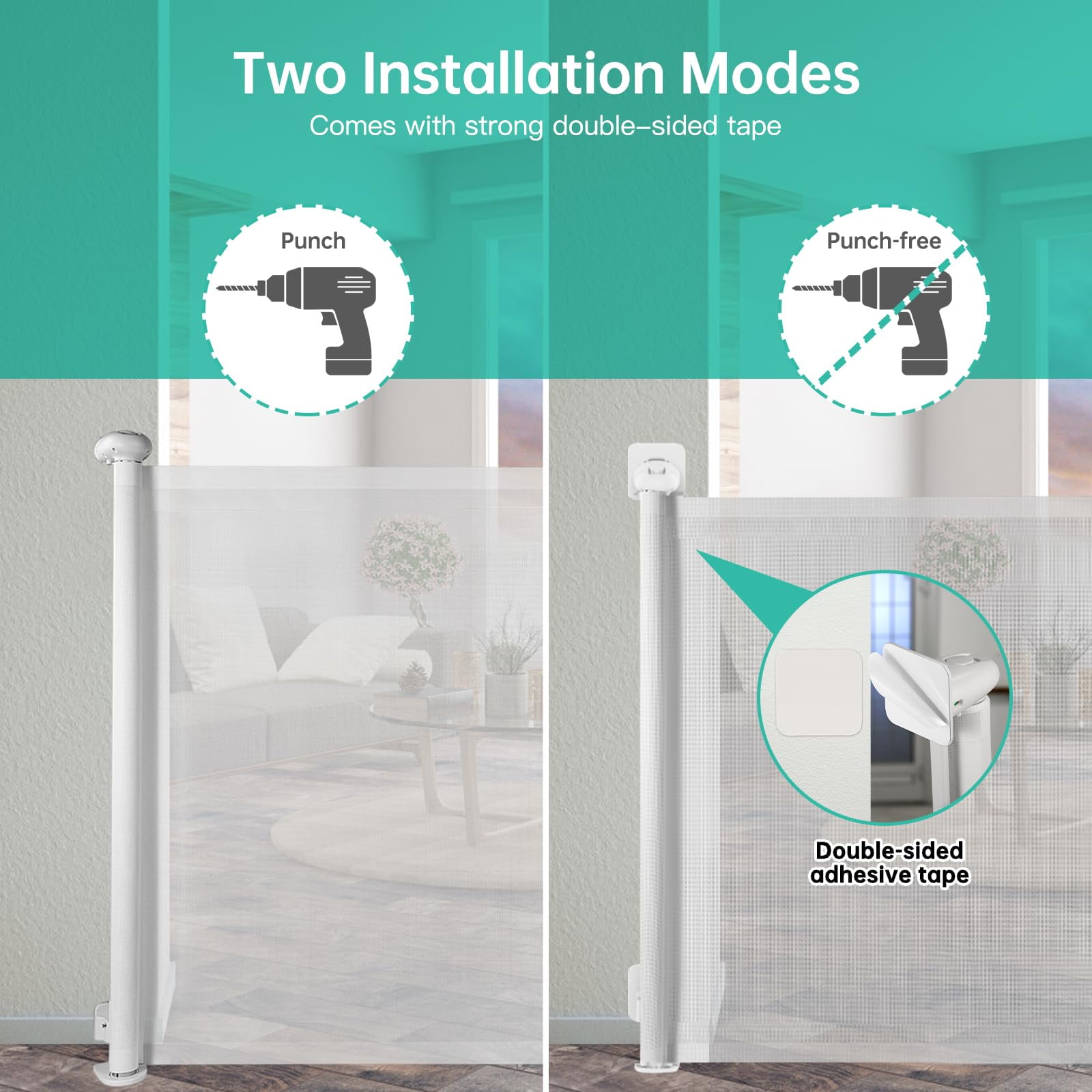 Sunnycome Retractable Baby Gate,Mesh Dog Gate,33"Tall Extends up to 63" Wide,Child Safety Gate for Doorways,Stairs,Hallways,Indoor Outdoor White