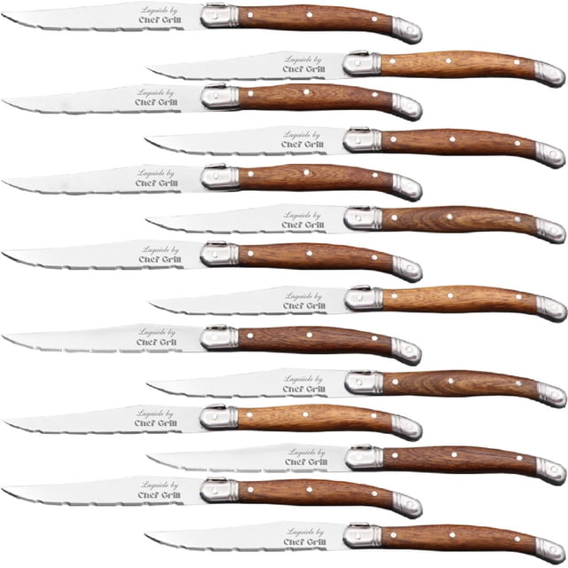 Cuchillo para Corte de Precisión LaguioleWoodLight 14pzas 23 cm Madera Café Claro Acero Inoxidable Cuchillo para carne.