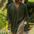 thumbnail image 2 of hotojiny Mens Linen Shirts Casual Cotton Linen 3/4 Sleeve Oversized T-Shirt Summer Lightweight Beach Yoga Tops with Pockets, 2 of 6