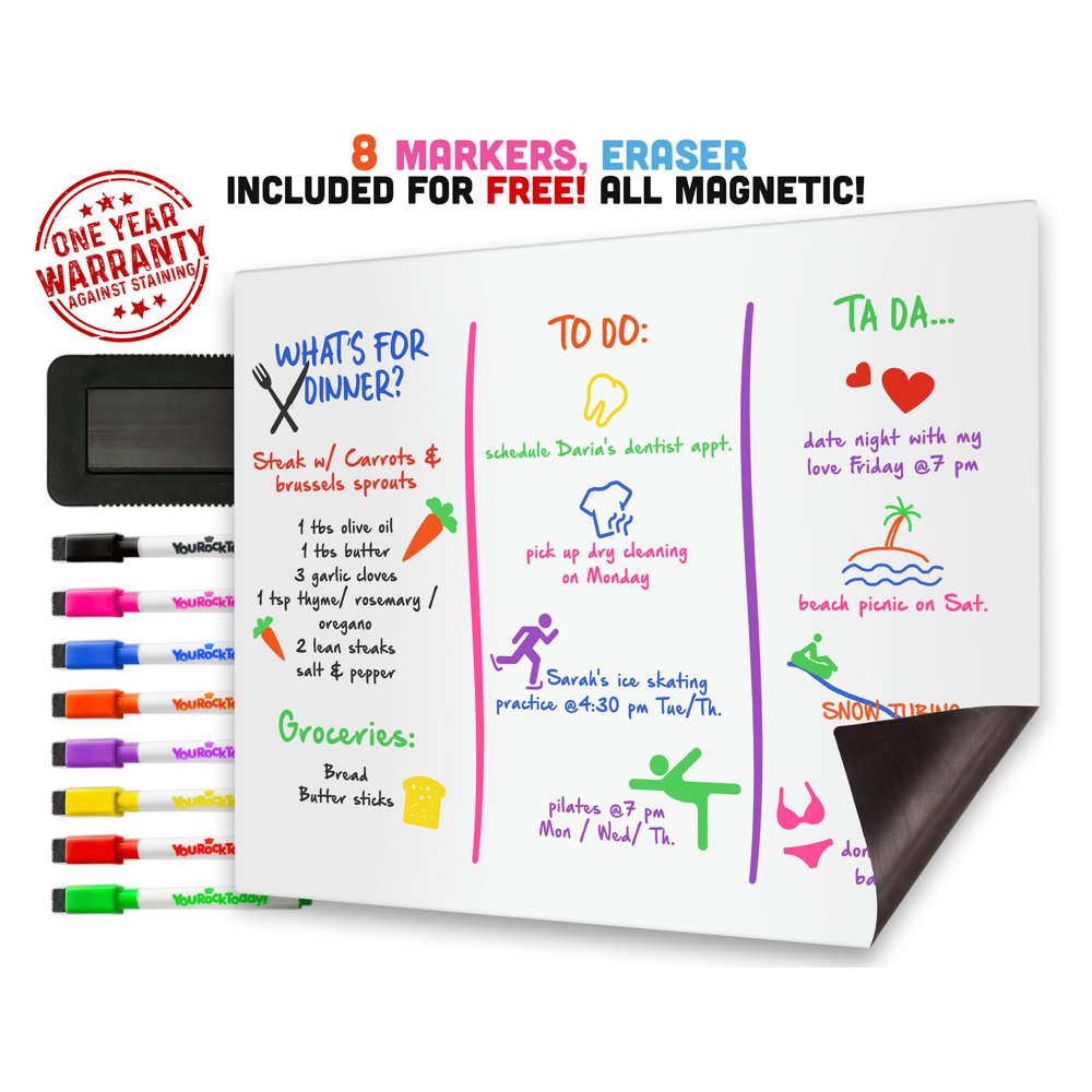 Dry Erase Whiteboard Sheet for Fridge with 8 Markers