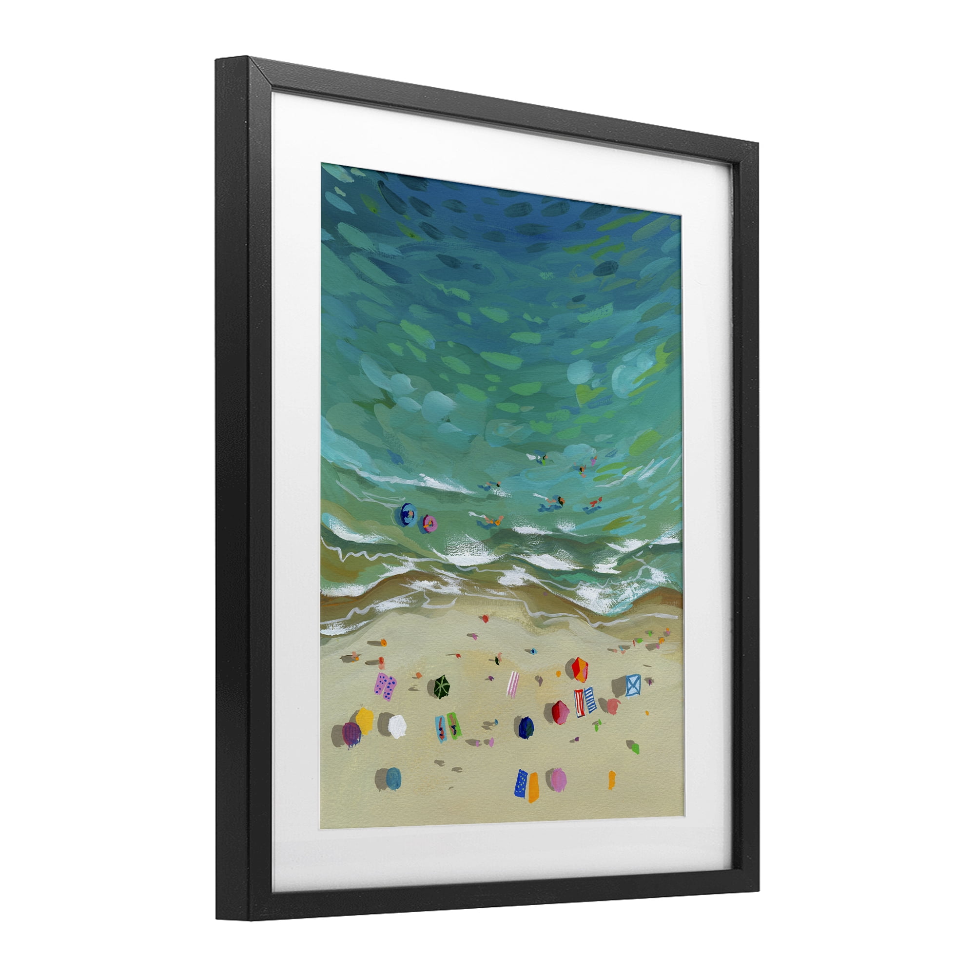 Stupell Industries Aerial Beachside with Umbrellas Black Framed Print Under Glass, design by Brook Page