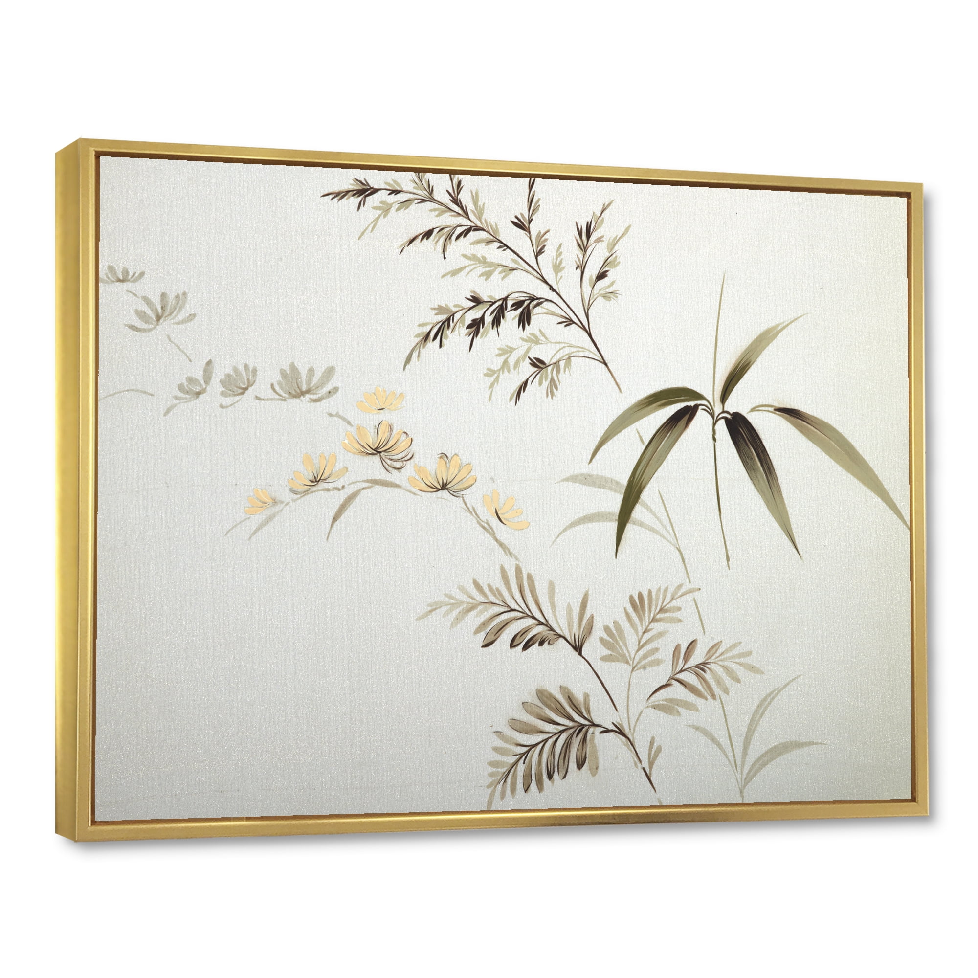 Designart 'Abstract Retro Drawing of Flowers III' Vintage Framed Canvas Wall Art Print