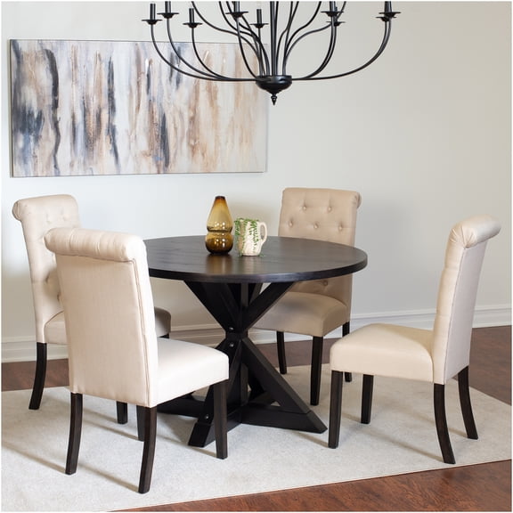 JERFIT 5-Piece Round Dining Table Set with 4 Upholstered Chairs, Black Cross-Buck Design for Kitchen and Dining Room