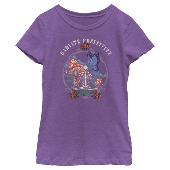 Girl's Lost Gods Radiate Positivity Skeleton Graphic Tee Purple Berry Large