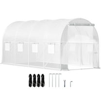 TYUIOP 15' x 7' x 7' Walk-in Tunnel Greenhouse, Large Garden Hot House Kit with 6 Roll-up Windows & Roll Up Door, Steel Frame, White