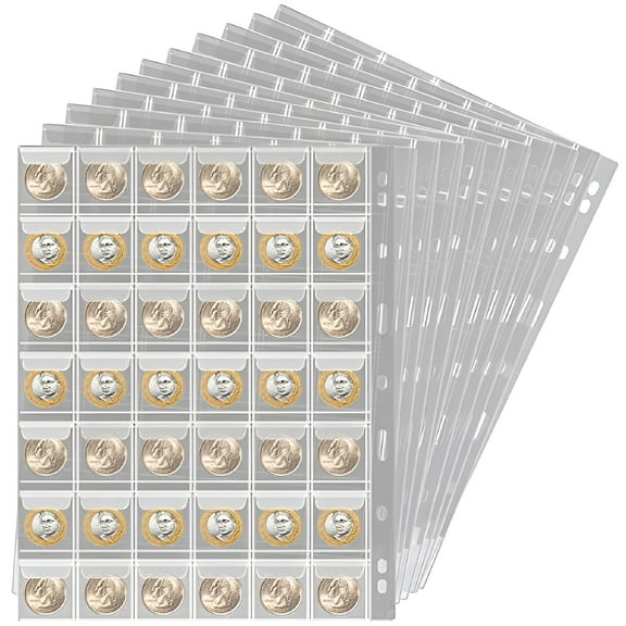 CCOCC Coin Collection Supplies Pages for Collectors,12 Sheets Coins Holder Album Book Sleeves,Collecting Binder Protectors for Silver Dollar Bill Quarters Penny Stamp Currency (42 Pockets)