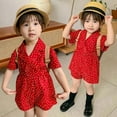 thumbnail image 2 of AMERTEER Aosijia Filles Polka Dot Imprimer Robe de Princesse avec Bouton Rétro Été Casual Rouge à Manches Courtes Ébouriffé une Ligne Robe, 2 of 11