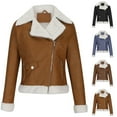 thumbnail image 5 of Lovskoo Women's Leather Jacket Shearling Lined Jacket Fleece Long Sleeve Lapel Coat Casual Jacket Motorcycle Jacket Black, 5 of 5
