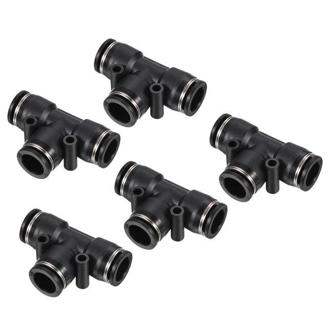 Unique Bargains Tee 1/2' Push to Connect Pneumatic Air Line Fitting, Black 5 Pack