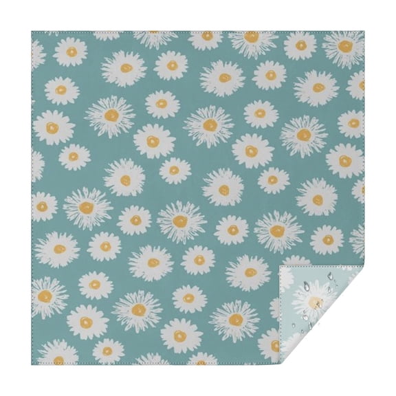 Teal Daisy Flower Golden Centers Pattern Square Tablecloth,Waterproof Square Table Cover,Wipeable Spillproof Washable Table Cover for Home Kitchen Party Decor 42"X42"(107x107cm)