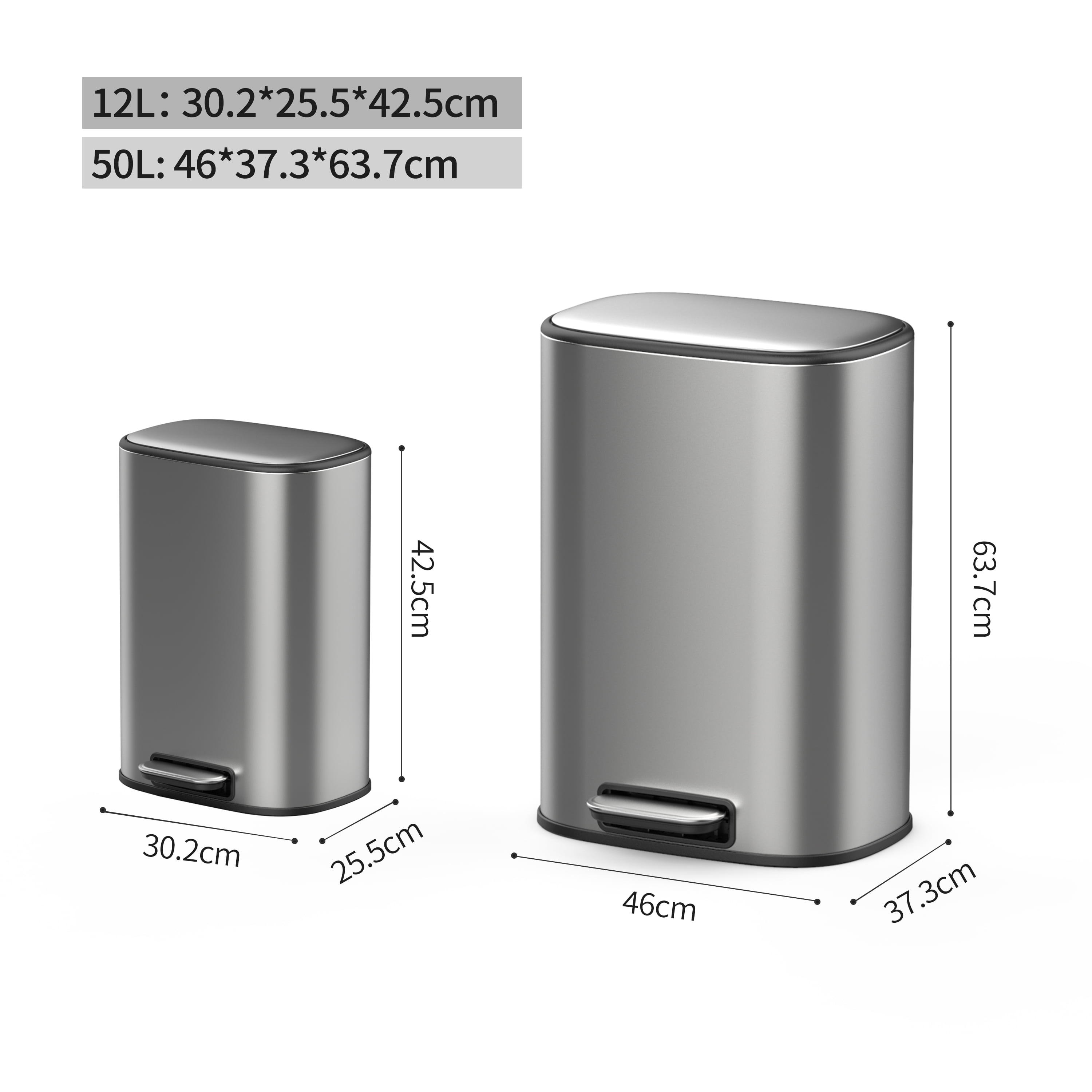 BinMax 13 Gallon Step on Waste Bin Rectangular Stainless Steel Kitchen Trash Can with Lid
