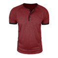 thumbnail image 5 of Men’s Short Sleeve Round Neck T-Shirt Front Placket Contrast Color Cuffs Summer Top, 5 of 7
