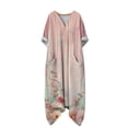 thumbnail image 4 of Heisall 2026 Spring Summer Boho Floral Printed Linen Maxi Dress V Neck Batwing Sleeve Oversized Kaftan Dresses with Pockets, 4 of 7