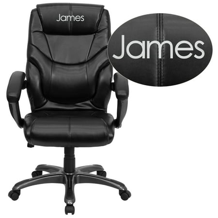 Flash Furniture Personalized High Back Black LeatherSoft Overstuffed Executive Swivel Ergonomic Office Chair with Arms