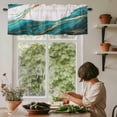 thumbnail image 5 of Abstract Marble Window Valance Curtain Marble Auqa Rod Pocket Short Curtain for Living Room, Bedroom & Kitchen Window Decor 60x18in, 5 of 8