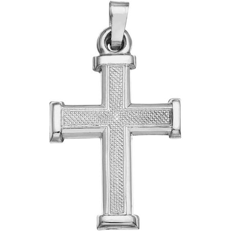 14kt White Gold Cross with Textured Top and Bar Edge Frame